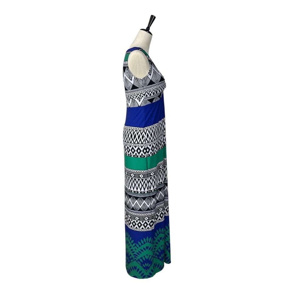 Chico’s Size 0 Blue Green Geometric Twist Front Stretch Maxi Dress XS Jersey - Picture 4 of 11